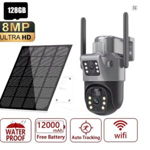 Cámara Solar 4K 8MP WIFI de Doble Lente PTZ 4G 270 ° Cámara de Seguridad IP para Exteriores con Doble Pantalla, Seguimiento Humano por PIR y Vigilancia CCTV